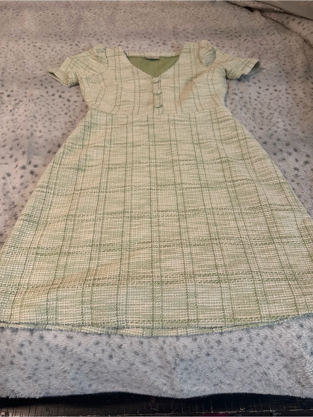 LOFT Light Green Plaid A-Line Dress